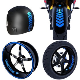 Resim Moto Rider Azur Mavi İç Dış Jant Şeridi Kask ve Çamurluk 4'lü Sticker Seti 