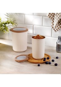 Resim Schafer Ashley 2 Li Silindir Saklama Kabı-krem Krem 
