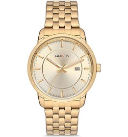 Resim Quark Qc-424g-9a Metal Kasa Çelik Kordon Takvimli Erkek Kol Saati Altın 