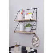 Resim Mudesa Metal Ahşap 2 Raflı Tel Duvar Rafı Banyo Organizer Banyo Rafı 