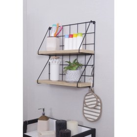 Resim Mudesa Metal Ahşap 2 Raflı Tel Duvar Rafı Banyo Organizer Banyo Rafı 