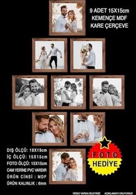 Resim yhfoto 9 Adet 15x15 Fotoğraflı Seti Kemençe Ahşap Kare ceviz 