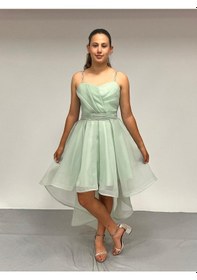 Resim Butikhappykids Kız Çocuk Abiye Mint Yeşili Taş Kordon Askılı Kalp Yaka Kuyruklu Şifon Abiye Elbise 9-16 Yaş Mint Yeşili 