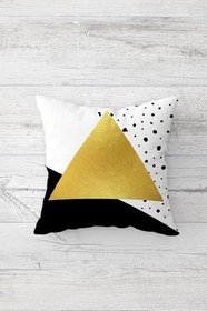 Resim Pelangi Gold Üçgen Desenli Çift Tarafı Baskılı Gizli Fermuarlı Yastık Kılıfı Kırlent Koltuk Yastık Kılıfı, siyah-beyaz-gold 45 x 45 