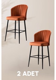 Resim Rubi Bar Sandalye - Babyface Turuncu - Siyah Metal Ayak 2adet Kiremit 