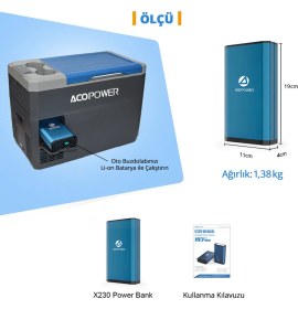 Resim Acopoer X230 14.8VOLT 13AMPER Yedek Buzdolabı Aküsü Powerbank LED Lamba 