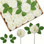 Resim 25 Yapay Gül ve 2 Yaprak - Kendin Yap Gülleri, Sevgililer Günü, Anneler Günü, Paskalya Merkezleri ve Ev Dekoru için İdeal, Düğünler, Partiler ve Çiçek Düzenleri için Uygun, Kutu Dahil Değil. 