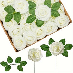 Resim 25 Yapay Gül ve 2 Yaprak - Kendin Yap Gülleri, Sevgililer Günü, Anneler Günü, Paskalya Merkezleri ve Ev Dekoru için İdeal, Düğünler, Partiler ve Çiçek Düzenleri için Uygun, Kutu Dahil Değil. 