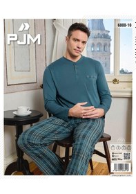 Resim Pijamoni Erkek Düğme Yaka Uzun Kol Mevsimlik Pijama Takımı 6800/10 - 1 Adet Petrol 