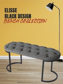 Resim Elısse Gri Model- Oval Metal Ayak 100 Cm Bench&koltuk&puf-yatak Odası Önü&ucu Puff&oturak 