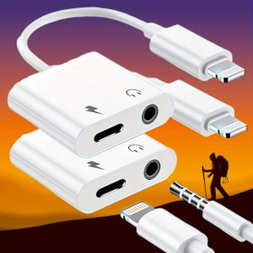 Resim 1/2 Paket Lightning'den 3.5mm Kulaklık Adaptörleri, iPhone Modelleri 14, 13, 12, 11, XS, XR ve 7 ile Uyumlu 2'si-1 Arada Ses ve Şarj Adaptörü 