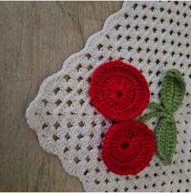 Resim Attolya Bandana, örgü bandana kız çocuk için kirazlı tamamen el örgüsü bandana, hediyelik bandana, saç akse 