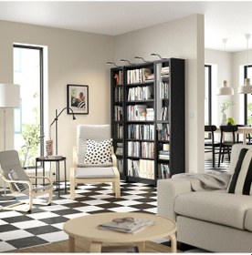 Resim Cam Kapaklı Kitaplık, Siyah Meşe Görünümlü, 160x202 Cm, 2 Kapaklı Siyah 
