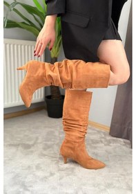 Resim Asmi Shoes Kadın Oslo Topuklu Körüklü Şık Tarz Günlük Rahat Çizme Taba taba 