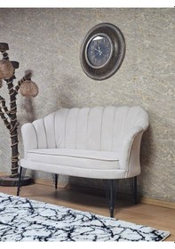 Resim Zafir İkili İstiridye Siyah Boyalı Telli Ayak Çay Seti Koltuk Tekli Berjer , İkili Berjer Koltuk Krem 