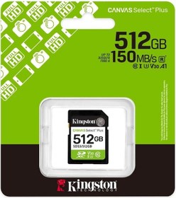 Resim Kingston Sds3-512gb 512gb Sdxc Canvas Select Plus Gen3 150mb-s C10 Uhs-ı U3 V30 Hafıza Kartı 
