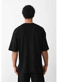 Resim Barlashive Erkek Boxy Eldiven Baskılı T-shirt Kısa Kol Bisiklet Yaka Tişört - Siyah Çok Renkli 