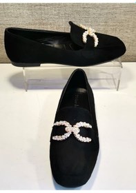 Resim Aycan 1616 Kadın Süet Taşlı Babet Ayakkabı Süet Siyah 