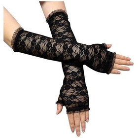 Resim Uzun Zarif Dantel Eldiven Parmaksız Siyah 35 Cm +0 