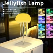 Resim LED USB Denizanası Gece Lambası, RGB Gradyan USB Işık Dekorasyon Gece Lambası, Ses Kontrolü ve İtme Düğmesi Modu, Çoklu Aydınlatma Efektleri Dekoratif Lamba, Yatak Odası için Şarj Edilebilir USB Masa Lambası, Oturma Odası, Oyun Odası (Asılı + Taban) 