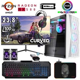 Resim Xaser XSR1195 R5-5500 32 GB 1 TB M.2 NVMe SSD 8 GB RX580 23.8" Free Dos Masaüstü Oyuncu Bilgisayarı 