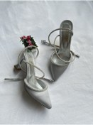 Resim Gamze Shoes Gümüş Renk Saten Bilekten Bağlama 