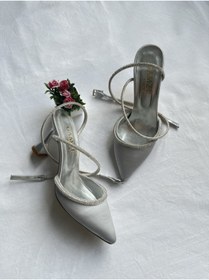 Resim Gamze Shoes Gümüş Renk Saten Bilekten Bağlama 
