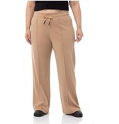 Resim Büyük Beden Beli Lastikli Ve İp Büzgülü Nervür Dikişli Bol Paça Vizon Pantolon 001 