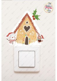 Resim Yeni Yıl Sevimli Ev Kardan Adam Ve Kuş Yılbaşı Priz Sticker Dijital Baskı 