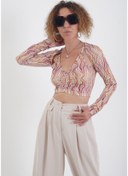Resim Zelish My Sister Ebru Desen Halka Detaylı Crop Bluz 