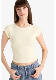 Resim Defacto Slim Fit Dar Kesim Bisiklet Yaka Basic Düz Modal Kısa Kollu Tişört F0685ax25auyl504 Sari 
