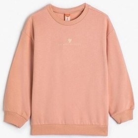 Resim Koton Kız Bebek Sweatshirt Uzun Kollu Bisiklet Yaka Baskı Detaylı Şardonlu Pamuklu Pembe 