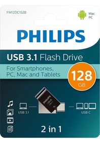 Resim Flash Bellek 128 Gb Mini Usb Ve Type-c 3.1 Philips Gece Siyahı 