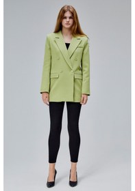 Resim Açık Haki Regular Astarlı Kruvaze Kapama Dokuma Oversize Blazer Ceket Açık Haki 