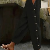 Resim Kadınlar için Günlük Düğmeli Pantolon Cepli - Düz Paça Polyester Karışımı, Kahverengi, Elastik Bel, Her Mevsim Rahatlık, Günlük Kıyafet için Şık Tasarım, Sevimli Pantolon 