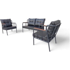 Resim Siyah Deri Metal Ofis Koltuk Takımı Büro Koltuk Takımı Ve Kanepeleri Bekleme Koltukları- 2-1-1 Siyah 