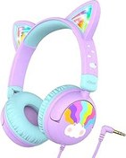 Resim iClever Çocuk Kulaklığı, LED Işıklı Kedi Kulağı, 85 dBA Güvenli Ses Seviyesi, Stereo Ses, Küçük Çocuk Kulaklığı, Katlanabilir 3,5 mm Çocuk Kulaklığı, iPad, Tabletler, Okul, Seyahat için Kablolu 