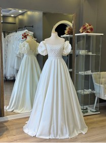 Resim Lenta Wedding Beyaz Işık Saten Dantel Kaplama Maxi Boy Helen Gelinlik 