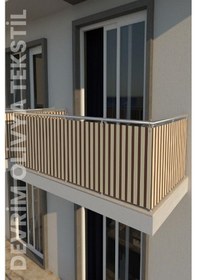 Resim Devrim Olivya Tekstil Kahve-krem Renk Dört Tarafı Bağcıklı Balkon Demiri Perdesi Kahverengi - Krem 