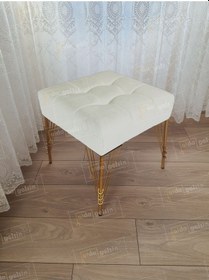 Resim Modern Dilim Puf Ayakucu Puf Gold Metal Ayak 45 45 Beyaz 