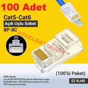 Resim ATAELEKTRONİK 100 Adet Yeni Nesil Jak Cat5/cat6 Rj45 Konnektör 100 Lü Paket Cat6 Ez Plug Ethernet Jak Network 8p8c 