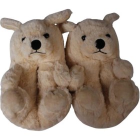 Resim Yazkış Kadın Kahve Krem Arslan Köpek Hayvan Fiğürlü Panduf Krem 