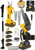 Resim DOZZER YQ 2 Li Set 998 Vf 25Ah 4x Akü 3Mt Teleskopik Şarjlı Ağaç Dal Kesme Budama Makası & Testere Makinesi 