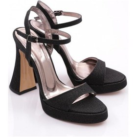 Resim Dgn 6003 Kadın Bilekten Bağlama Topuklu Abiye Ayakkabi Siyah Baskılı 