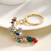 Resim 1 adet Şık Kore Tarzı Tavus Kuşu Anahtarlık, Alüminyum ile Rhinestone ve Cam Kaplama, Lüks Moda Aksesuarı Kadınlar için, Tek Bireysel Anahtarlık Yuvarlak Halka Klap, Doğum Günü Hediyeleri ve Dekoratif Amaçlar için İdeal 