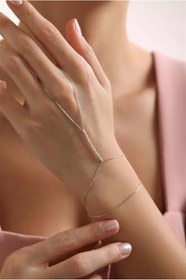 Resim NEREZE 925 Ayar Gümüş Rodyum Kaplama Zirkon Taşlı Çubuk Model Şahmeran Bileklik 
