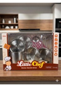 Resim Paslanmaz Çelik 9 Parça Oyuncak Mutfak Tencereleri Ve Utensil Oyun Seti 