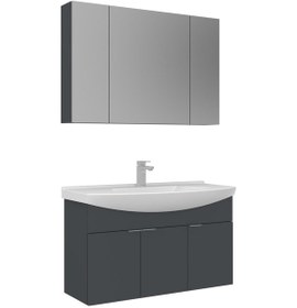 Resim Orka Purus 100 Cm Mat Antrasit Ayna Dolaplı Banyo Dolabı Takım Asma Antrasit 