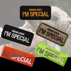 Resim 1 adet Mama Says I'm Special Nakış Kanca & Döngü Yamalı Yansıtıcı Rozeti Giysi Köpek Aksesuarı 