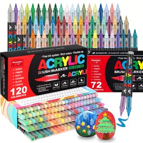 Resim GUANGNA 36/72/120 Renkli Akrilik Kalem Seti Yumuşak Fırça Uçlu Basınçsız Düz Sıvı Markerlar Taş, Ahşap, Plastik ve DIY El İşleri için Mükemmel Profesyonel Sanat Kullanımı İçin İdeal 